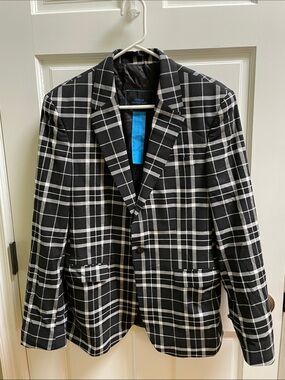 Urban Outfitters Men’s Black and White Plaid Blazer 38 Skinny Fit